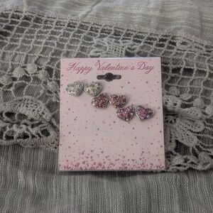 Heart-Shaped Silver and Pink Earrings